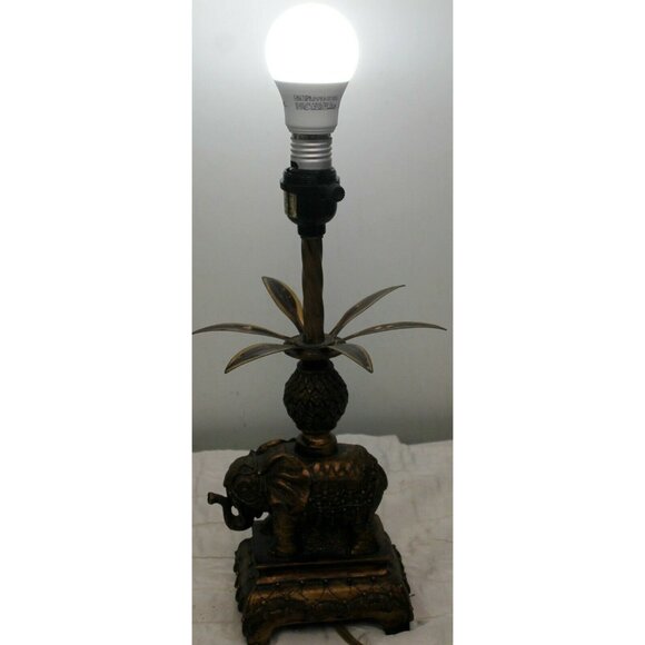 Elephant Table Accent Lamp Resin Bronze Colored Decorated Jungle Short Leaves - Picture 12 of 12
